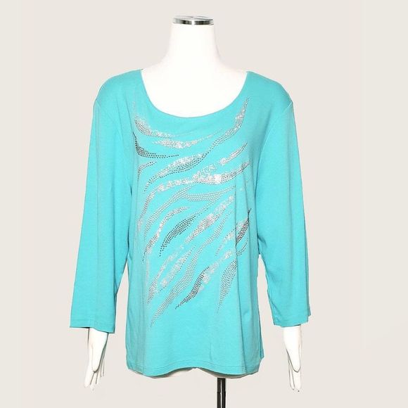 Karen Scott Tops - Karen Scott Mint Beaded Top NWOT